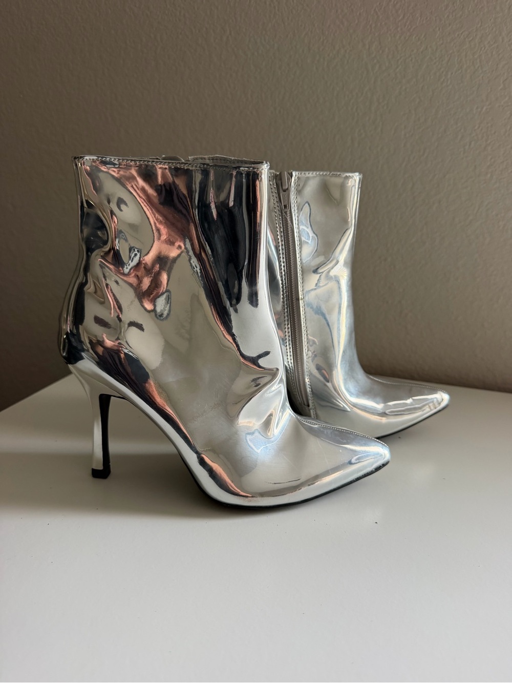 Target Silver Metallic Pointed-Toe Stiletto Ankle Boots